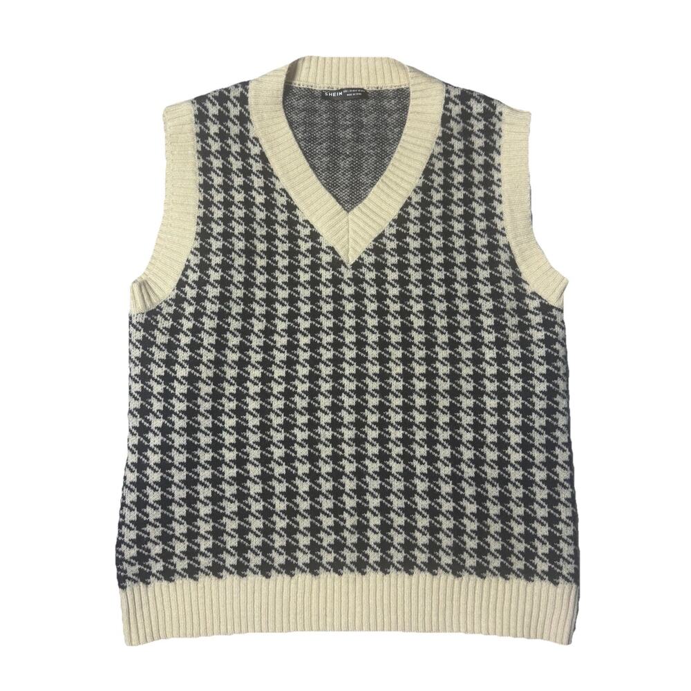 Shein Houndstooth Knit Vest Size L Light Academia Preppy